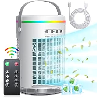 Portable Air Conditioner Fan,Mollget 1400ml Effective Evaporative Portable Personal Air Cooler Humidifier with 7 Colors Light,3 Speeds Personal Air Conditioner Mini for Bedroom Office Home Study Room…