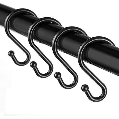 24PCS Metal Shower Curtain Hooks，Rust Resistant S Shaped Hooks Hangers for Shower Curtains, Kitchen Utensils, Clothing, Towels, etc.(Black) Cover