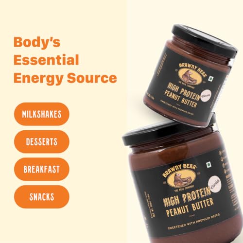 Image of Brawny Bear High Protein Peanut Butter Chocolate Flavour, Nut Butter - 10G Protein Per Serve, 100% Natural Sweetened with Dates, Healthy Chocolate Spread with No Added Sugar - 500 gm