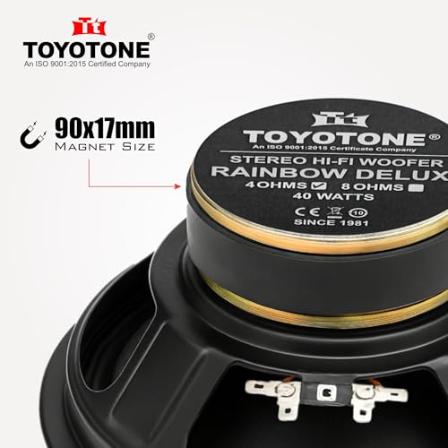 Image of TOYOTONE 8 inch Rainbow Deluxe Stereo HI-FI Woofer Speaker | Water Proof Coated Paper Cone with Rubber Surround | Copper Coil | Impedance 4 Ohms | 90 * 17MM Magnet | 40 Watt for Car and Home Audio System