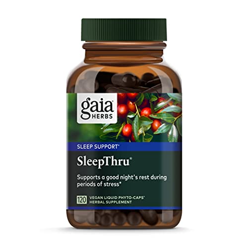 Gaia Herbs, SleepThru, Sleep Support, Non Habit Forming, Passionflower, Ashwagandha, Jujube, Organic, Melatonin Free, Vegan Liquid Capsules, 120 Count