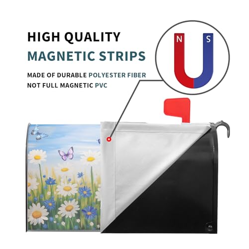 Image of Spring Summer Cat Mailbox Cover Magnetic Large Size 21 inchx25 inch Welcome Spring Daisy Flowers Decorative Mailbox Covers Farmhouse Floral Mailbox Wraps Post Letter Box Cover for Home Courtyard Garden Yard