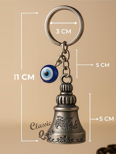Image of Evil Eye Hooked Guardian Bell Keychain - Protective Lucky Charm Bell with Clip Hook for Bike, Car, Key & Bag | Spiritual Good Luck Talisman Gift