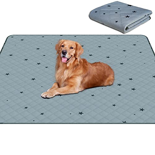 Image of RIOUSSI Washable Pee Pads for Dogs, Reusable, Absorbent, Leakproof, Non Slip Pet Puppy Pads for Potty Training. Gray Stars, 48x65 Inch(1pack)