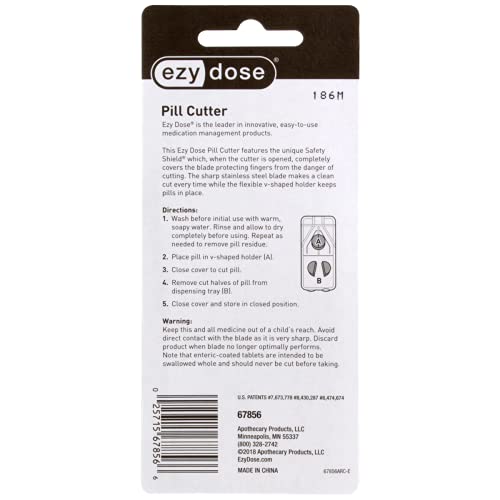 Image of Ezy Dose Pill Cutter and Splitter with Safety Shield, Daily Usage, Safely Cut Pills, Vitamins, Tablets in Half, Accurate and Easy Cutting, Stainless Steel Blade, Travel Sized, Color May Vary, BPA Free