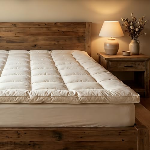 Purevana 100% Merino Wool Mattress Topper for Back Pain Relief Natural Handmade Merino Wool Pad 1 Inch Thick Cooling Breathable with 2 Elastic Straps, Ivory Crib 28x51 Inches
