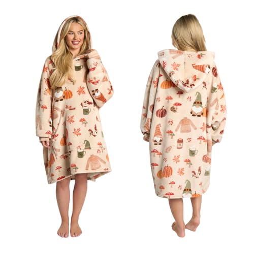OHS Autumn Blanket Hoodie Halloween Halloween Gifts for Adults Sherpa Fleece Winter Snuggle Hoodie Warm Soft Fluffy Wearable Hoodie Blanket for Women One Size - Burnt Orange