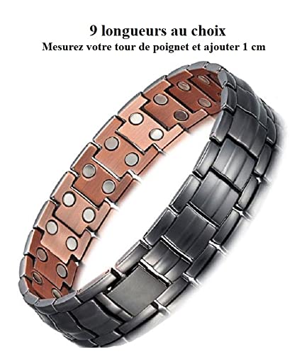 Bracelet magnétique en cuivre Black Power en 14,6 cm - Bracelet 3000 Gauss - Bracelet aimanté - Bracelet cuivre - Bijoux magnétiques