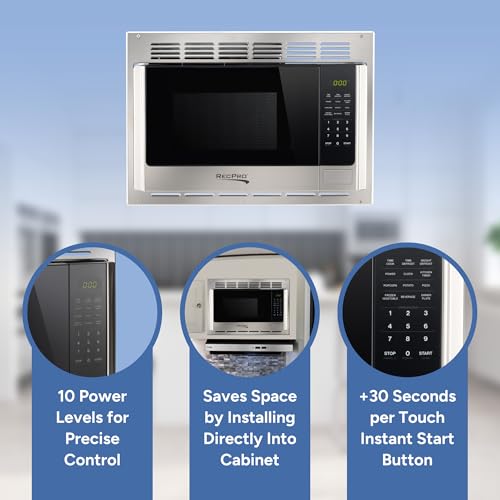 RecPro RV Microwave with Trim Kit | 1.0 Cu. Ft. | 900W | Direct Replacement for Greystone and High Pointe (Stainless Steel)