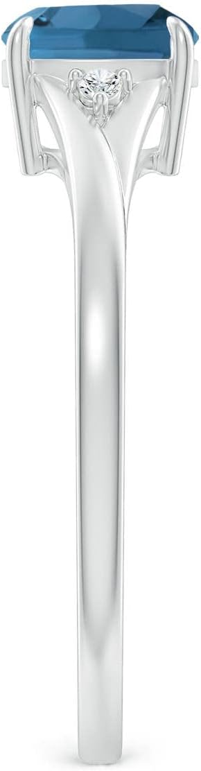 Angara Natural London Blue Topaz Ring for Women | Split Shank Cushion London Blue Topaz Solitaire Ring in 14K Solid Gold/Platinum | December Birthday, Anniversary, Gemstone Jewellery Gift - Image 3