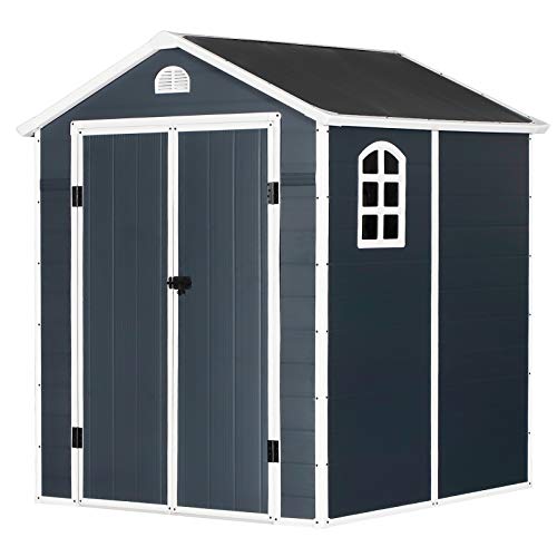 Outsunny 6.5ft x 6.5ft Metal Garden Large High Storage Shed Waterproof Outdoor Patio Shed Outdoor Equipment Tool Storage w/Latch&Window - Black