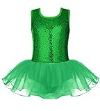 Arshiner Little Girls Sparkly Sequin Ballet Skirted Leotards Tutu Dress Ballerina Sleeveless Dance Outfits for Kids Green