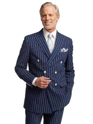 Paul Fredrick Men's Cotton Seersucker Double Breasted Peak Lapel Suit Jacket2