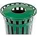 Global Industrial 36 Gallon Outdoor Slatted Steel Round Trash Can with Flat Lid, Plastic Liner & Anchor Kit Included, 28