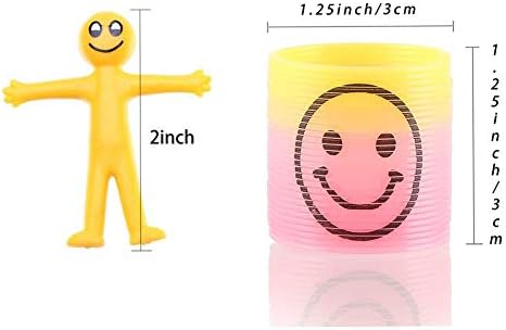 LOAVER 24pcs Rainbow Smiley Springs and 20pcs Yellow Strechy Smiley Men Party Bags Fillers for Kids