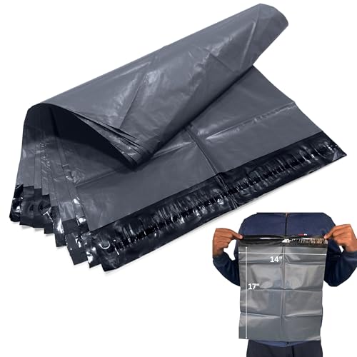 JeeJaan® 500 Large Grey Mailing Bags 14" x 17" - 356mm x 432mm Strong Recyclable Poly Mailer Postage Bags Tear-Proof Postal Bag for Envelope and Courier Shipping