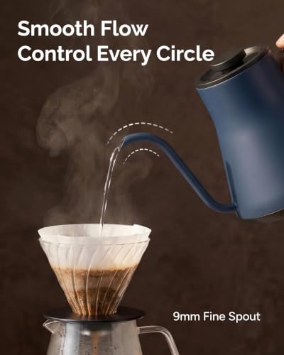 Image of INTASTING Gooseneck Electric Kettle, ±1℉ Temperature Control, Stainless Steel Inner, Quick Heating, for Pour Over Coffee, Brew Tea, Boil Hot Water, 0.9L (Navy Blue)