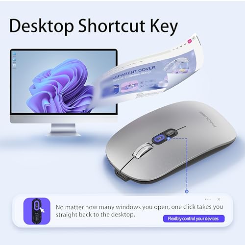 Image of FMOUSE Slim Wireless Mouse, Tri-Mode 2.4G & Bluetooth, Rechargeable - Grey | USB-A & USB-C Receiver | Silent Click | One-Key Desktop | Works with Mac, iPad & Laptops | Long-Life Battery | Portable