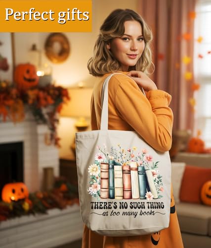 Image of Book Lovers Gifts Tote Bag for Bookish Readers, Aesthetic Book Tote Bag for Librarian, Medium Size with Inner Pocket