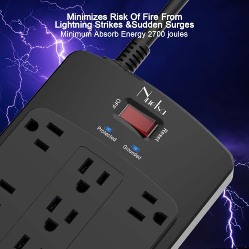 Image of 18 Outlets Surge Protector Power Strip - Nuetsa 10 Feet Flat Plug Heavy Duty Extension Cord with 18 Widely Outlets and 4 USB Ports, 2100 Joules, Black, ETL Listed
