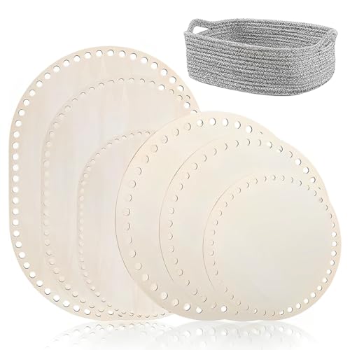 DWFEYOI 6 Unidades de Suelo de Mimbre para Ganchillo, Suelo de Mimbre para Ganchillo,Base de Madera Natural, Juego para Manualidades,15/20/25/30 cm
