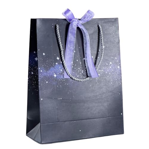 ロングペン ギフト紙袋 ラッピング袋 ギフトバッグ 紫色 銀河 10枚セット プレゼント包装バッグ 可愛い 贈答用 クリスマスプ オシャレ 横型小中大 ビジネス紙袋 包装手提げバッグ (10枚セット, 縦:19*13*6CM)