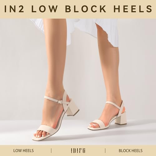IDIFU IN2 Low Block Heels for Women Chunky Heels Square Open Toe Heeled Sandals Wedding Bride Prom Graduation Dress Shoes Comfortable Cute Trendy Summer Casual Ankle Strap Heels2