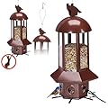 Professional Squirrel Proof Bird Feeders - Sorflife Large Capacity 5.06 lbs, Reliable and Rust Resistant Metal Bird Feeding Station for Prevents Squirrels from Stealing Food and Easy Refilling Brown