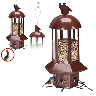 Professional Squirrel Proof Bird Feeders - Sorflife Large Capacity 5.06 lbs, Reliable and Rust Resistant Metal Bird Feeding Station for Prevents Squirrels from Stealing Food and Easy Refilling Brown
