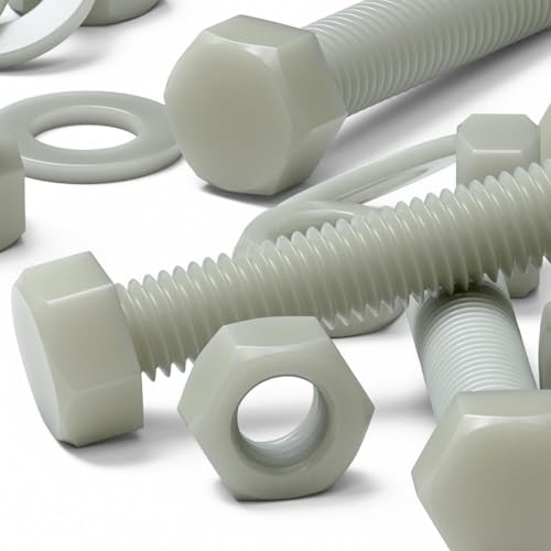 Image of 10 x Glass Filled Reinforced Nylon Hex Head M10 x 50 mm, Plastic Nuts, Bolts & Washers (25 /64 x 1 31 /32 in)