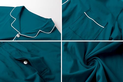 Image of QZH.DUAO Mens Pajama Set 100% Cotton Long Sleeve Button Down PJs
