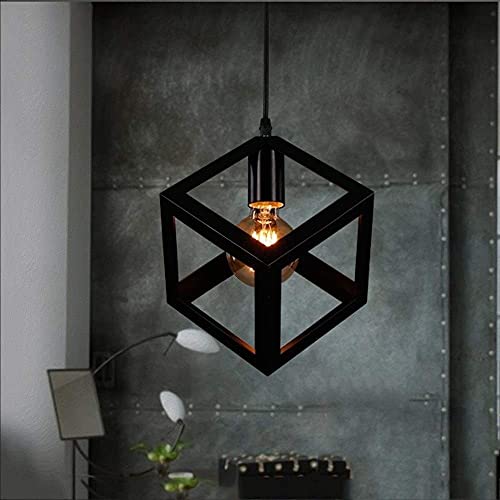 Plafonnier chic en fer forgé suspension cube noir design industriel