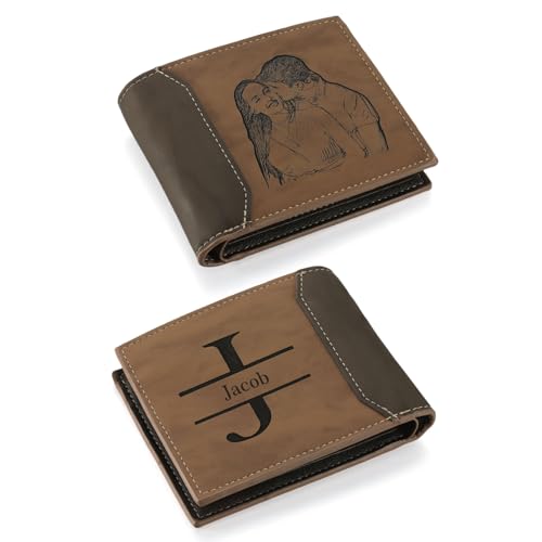 Image of Gifts for Men Personalized Custom Photo Wallets for Men Engraved Picture & Initial Name Wallets for Men Customized Gifts for Fathers Day