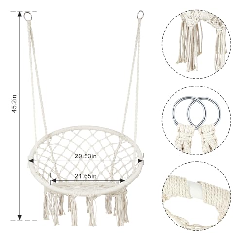 Macrame Hammock Chair Swing with Hardware Kits, Handmade Knitted Hanging Chair for Bedroom,Indoor,Outdoor, Balcony, Yard, Porch- 265 Pound Capacity -29.53" L x 29.53" W x 45.28" H