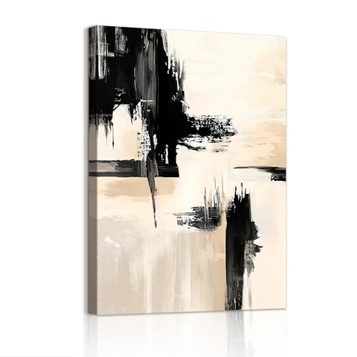 WENGTIAO Stampa su Tela Pittura a inchiostro Minimalista Con Cornice Quadro su Tela Astratto Nero Beige Bianco Grigio Quadri Moderni Soggiorno Casa Camera da Letto Pittura Decorazioni Parete 30x40 cm