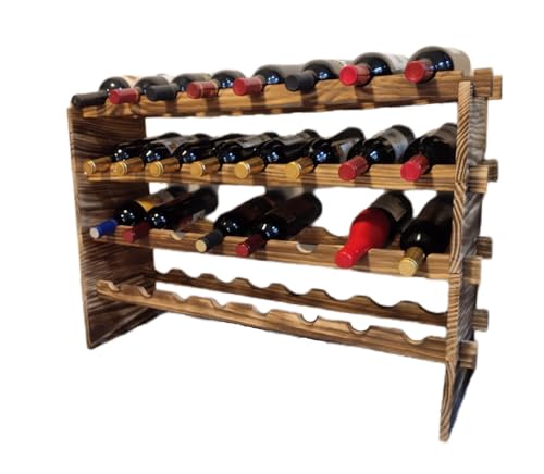 LoongZDD 32-Bottle 4-Tier Stackable Wine Rack – Freestanding Carbonized Pine Organizer for Home Bar, Kitchen, Countertop, Modular DIY Design
