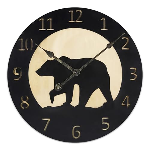 Young's Inc Wood Bear Carved Wall Clock - Wall Clocks for Living Room Decor - Functional and Decorative Beach, Lake, and Farmhouse Wall Clock - 14 W x 14 H