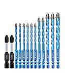 BRSCHNITT Verzahnter Hartmetall-Bohrerset für Mauerwerk - 12 Stück 5MM*2,6MM*4,8MM*2,10MM,12MM für Holz, Kunststoff, Ziegel, Fliesen, Glas, Beton, Marmor