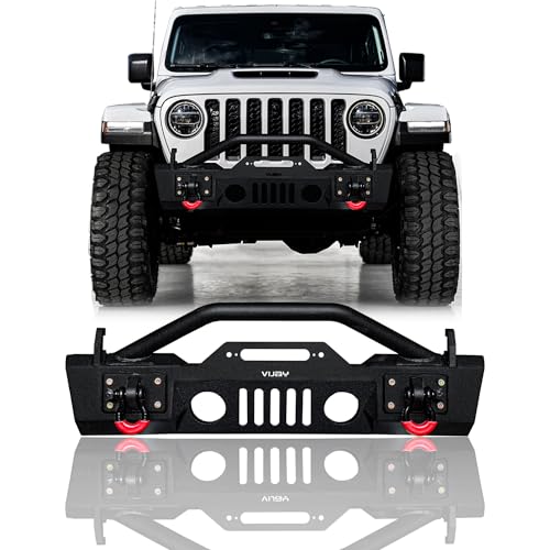 LUYWTE For 2007-2024 Wrangler JK/JL&2020-2024 Gladiator JT New Stubby Steel Front Bumper With Winch Plate&Lights(Black Texture)