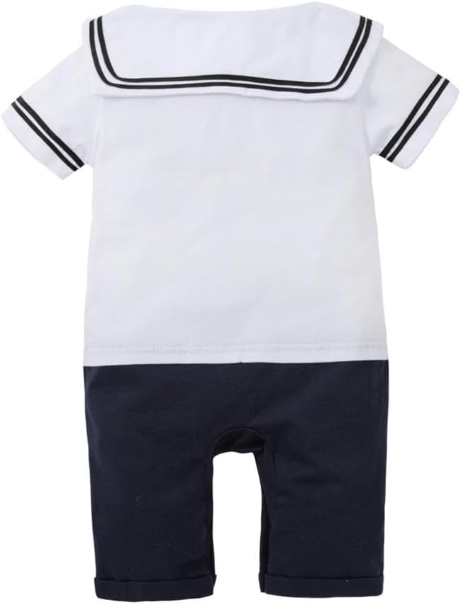 Dressy Daisy Infant Baby Boy Sailor Outfit Nautical Onesie Romper Bodysuit Costume Clothes with Hat, White Navy