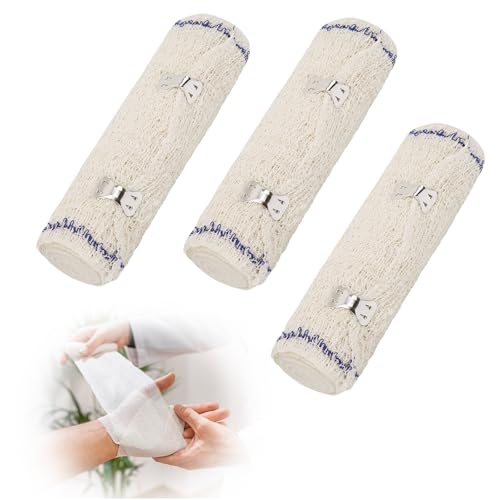 3 Pcs Vendajes Elásticos de Algodón, 15 cm x 4.5 m Vendaje Elástico Deportivo Vendaje de Compresión de Fijación de Hebilla para Tratamientos Estéticos