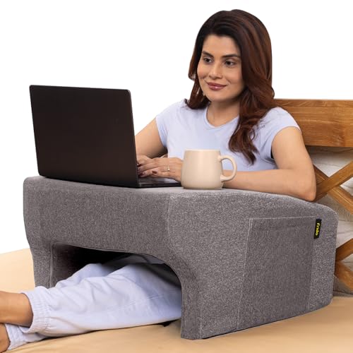 Frido Foam Lap Desk Pillow,Portable Computer Table & Laptop Lap Desk for Sofa,Bed,Floor,Ergonomic Gaming Desk Table with Arm Rest,Work Desk Accessories for Reading,Gaming,Studying,Grey Colour