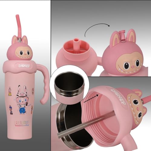 Image of Fancy Kitchen Cartoon Kids Tumbler - 850ml Stainless Steel Double-Walled Travel Mug - Leak-Proof, BPA-Free with Straw - Perfect for School & Outdoor Use. (Cute Pink Doll)
