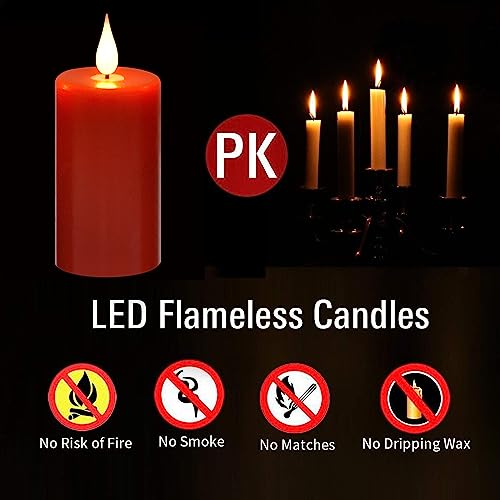 Image of Flameless Flickering Battery Operated Candles 9PACK Real Wax Pillar LED Candles with 10-Key Remote Control and 24 Hours Timer for Wedding, Party, Home Decoration (Red)