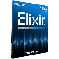 Elixir Strings, Electric Guitar Strings, Nickel Plated Steel with POLYWEB Technology, Longest-Lasting Warm Tone with Comfortable Feel, 6 String Set, Light 10-46