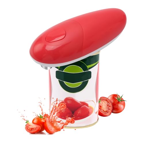 Electric Can Opener, Portable Automatic One-Touch Operation Tin Opener with Safety Smooth Edge Battery Powered Small Kitchen Gadget Tool Hands-Free for Travel, Seniors and Mothers (Red)