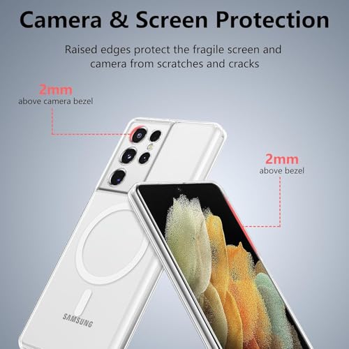Image of Magnetic Case for Samsung Galaxy S21 Ultra Compatible with MagSafe, Shockproof Phone Bumper Cover, Anti-Scratch Clear Back Plastic (Clear)
