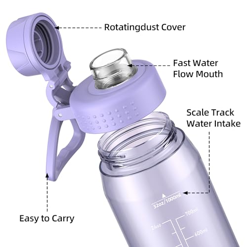 Image of 32oz Clear Water Bottle - BPA-Free Tritan Plastic, Fast Flow Spout Lid, Wide Mouth & Leakproof Design Hiking Water Bottle Suitable for Travel, Outdoors, Gym, Travel, Home, School(Light Purple)