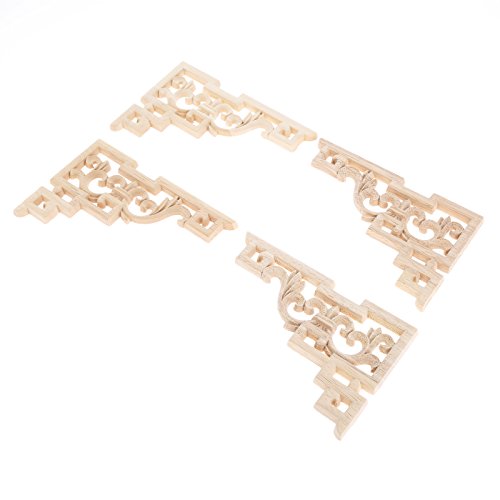 MUXSAM 4 piezas de madera tallada molduras de esquina, marco de apliques para muebles, pared sin pintar, decoración de puerta de armario, manualidades, 15 x 10 cm