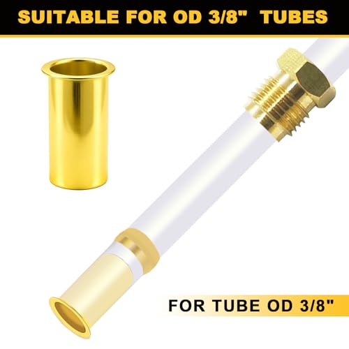Siptenk 60PCS Brass Compression Tube Inserts for OD 3/8\", Insert Tube Support Compression Sleeve Fitting, Sleeve Ferrules for Oil Water Air Pipe